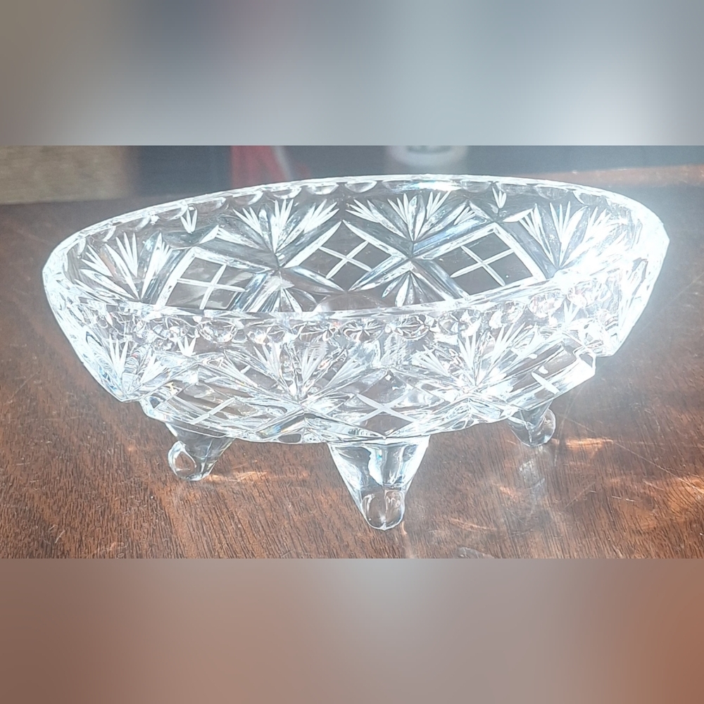 Elegant Crystal Footed Oval Bowl